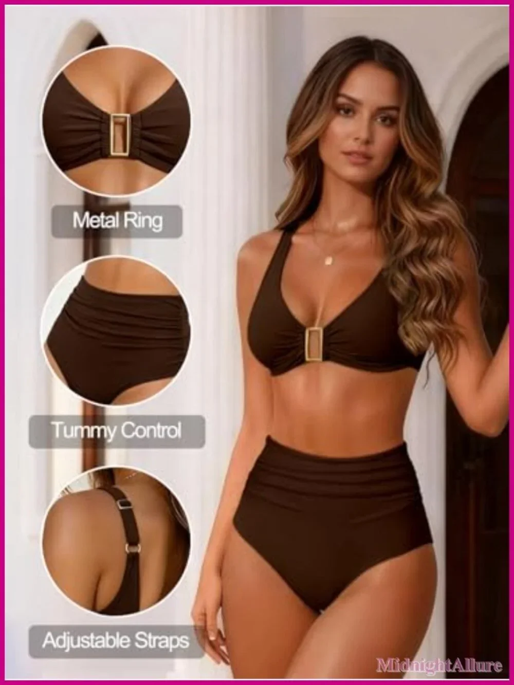 High Waisted Bikini Set Two Piece Tummy Control Bathing Suit Adjustable Straps